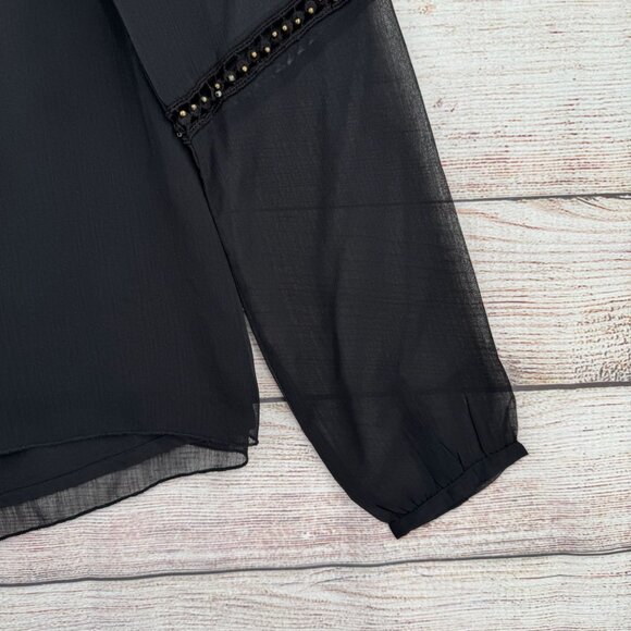 Chloe Oliver Anthropologie Beaded Semi Sheer Blouse Women's Size Small Black NEW - Picture 6 of 14